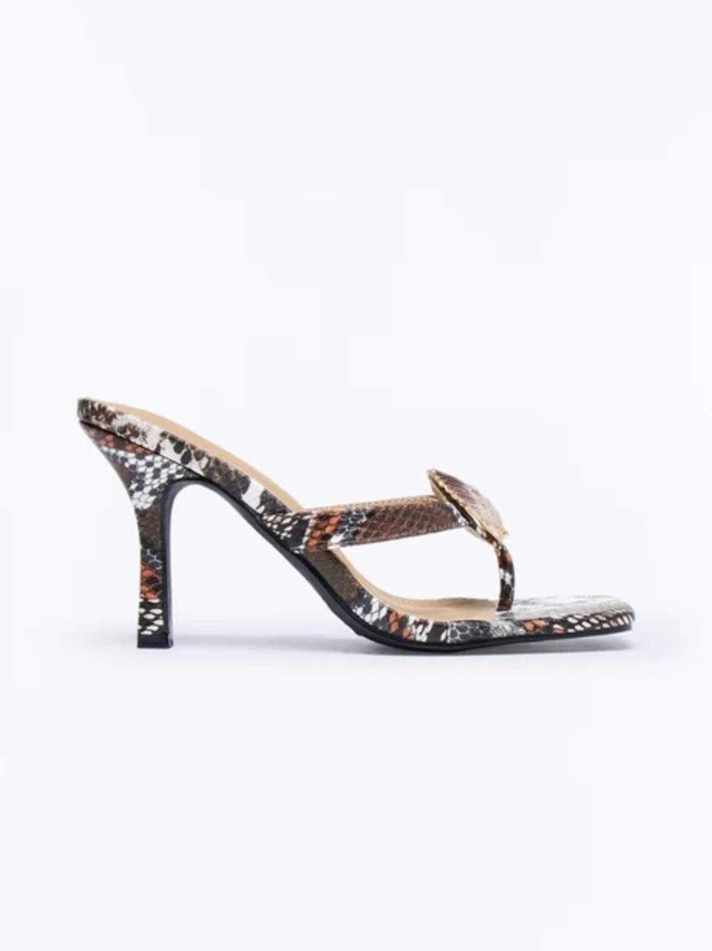Snake-Print Thong Heel Sandals in Multicolor